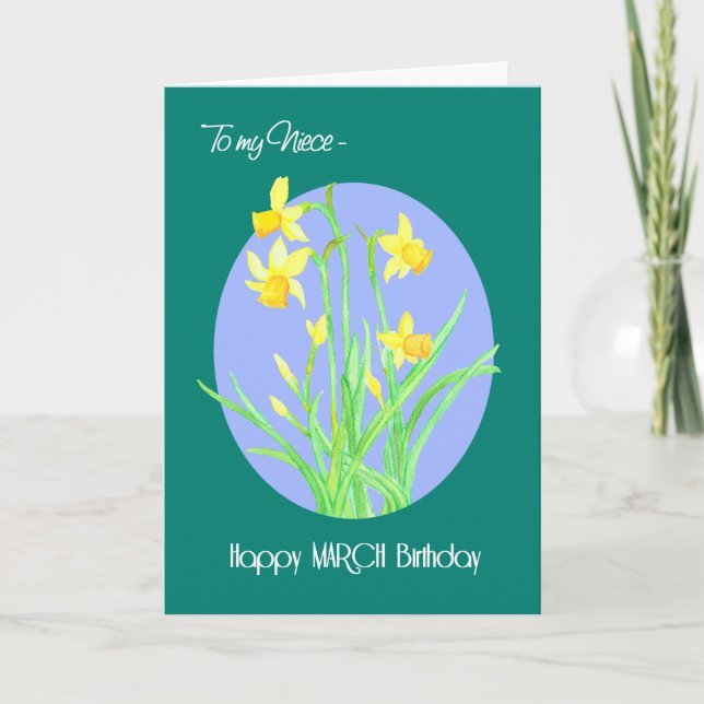 Tarjeta Bonito Daffodils marchan Cumpleaños para Grecia (Anverso)