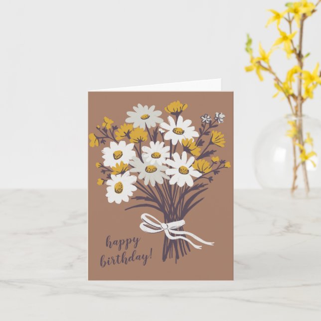 Tarjeta Bonito Daisy Bouquet PERSONALIZADO dibujando feliz (flor amarilla)