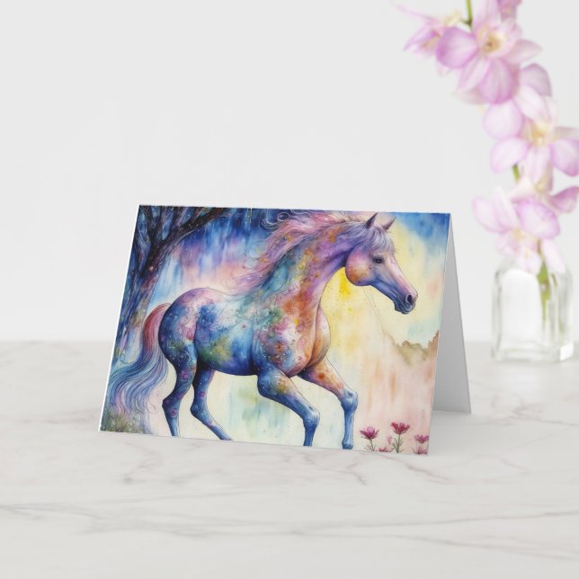 Tarjeta Bonito de acuarela de caballo todas las ocasiones (Orquídea)