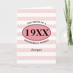 Tarjeta Bonito de cumpleaños personalizada con rayas rosad