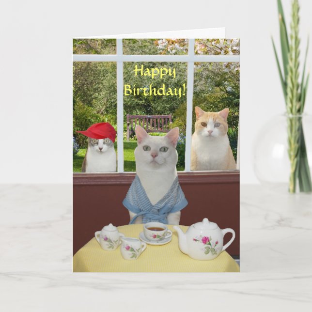 Tarjeta Bonito de personalizable Gato Cumpleaños Femenino (Anverso)