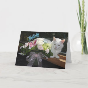Tarjeta Bonito de personalizable Gato/Flores Cumpleaños