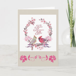Tarjeta Bonito Día de la Madre Cardenal Floral Wreath
