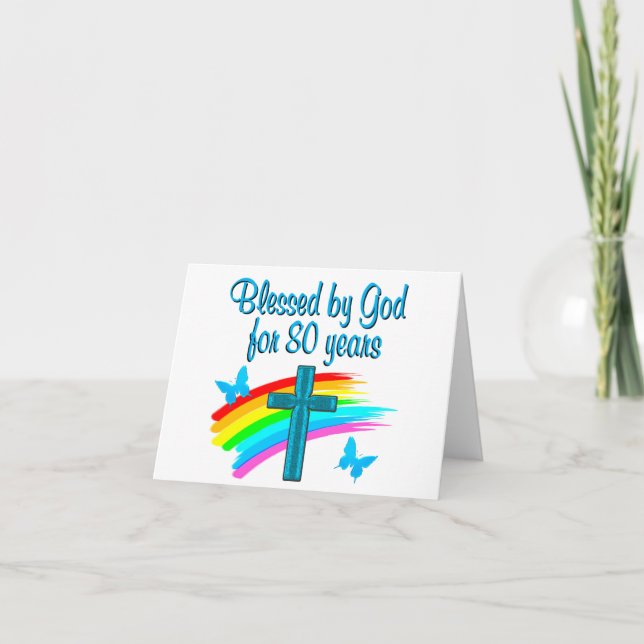 TARJETA BONITO DISEÑO CRISTIANO AZUL 80 CUMPLEAÑOS (Anverso)