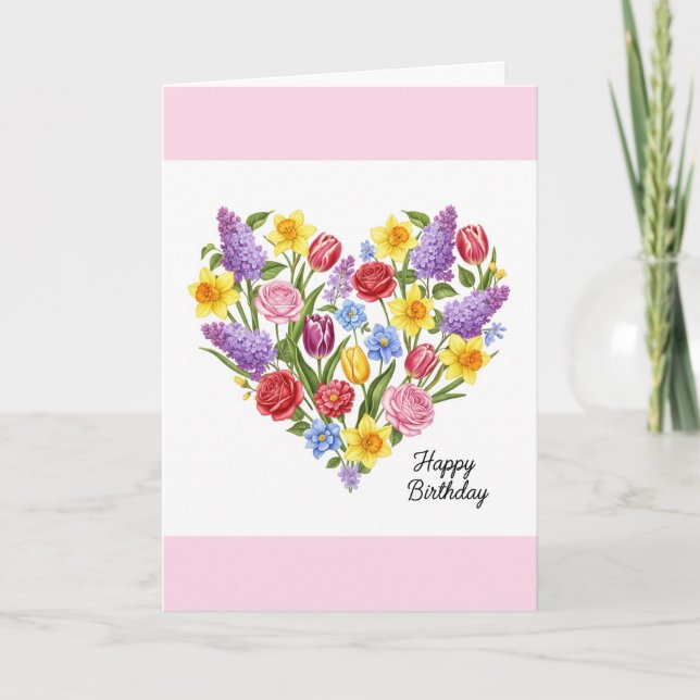 Tarjeta Bonito dulce cumpleaños florido corazón floral (Anverso)