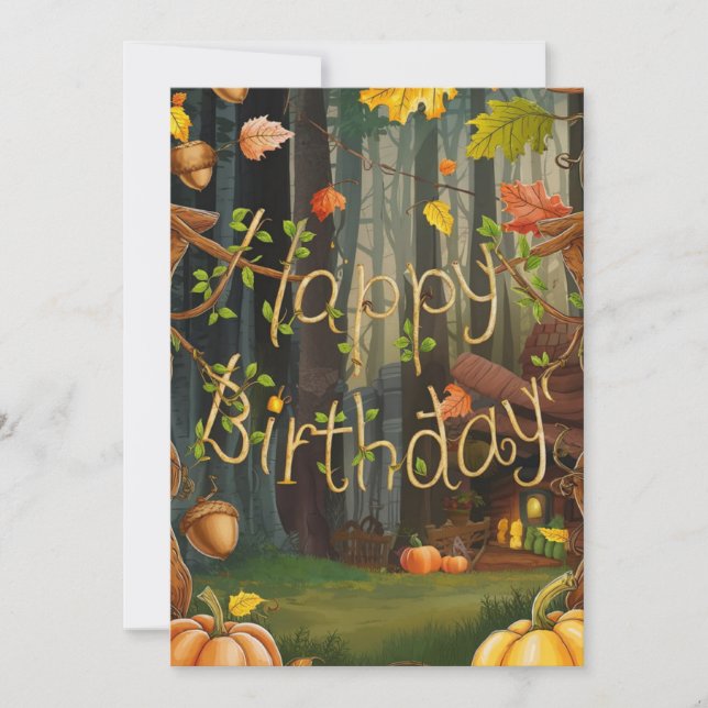 Tarjeta Bonito Editable Cosy Otoño Feliz Cumpleaños (Anverso)