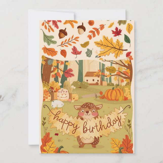 Tarjeta Bonito encantada cálida otoño otoño feliz cumpleañ (Anverso)