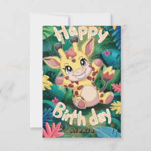 Tarjeta Bonito encantada Giraffe Cumpleaños