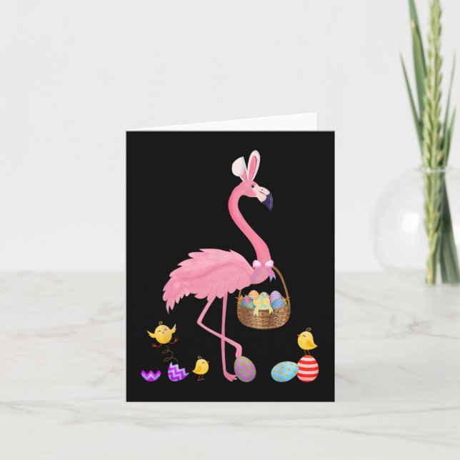 Tarjeta Bonito Flamingo De Pascua Con Cesta De Pascua (Anverso)