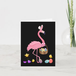 Tarjeta Bonito Flamingo De Pascua Con Cesta De Pascua