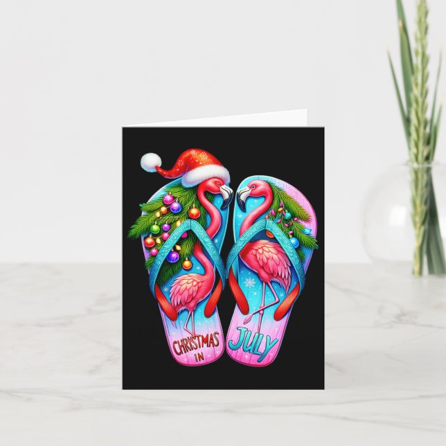 Tarjeta Bonito Flamingo Flip Flops Tropical Summer Christi (Anverso)