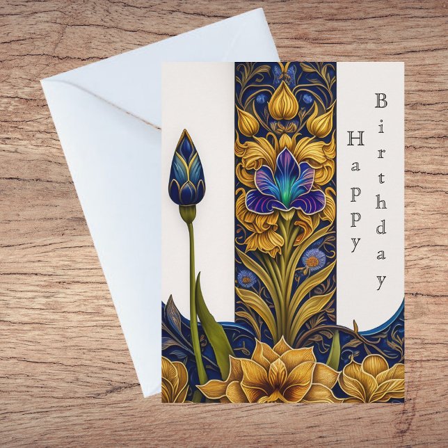 Tarjeta Bonito Flor Azul Art Deco Ilustracion Cumpleaños (Subido por el creador)