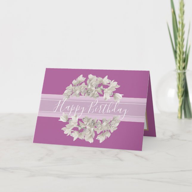 Tarjeta Bonito Flor Orquídea Blanca Flor Bouquet Cumpleaño (Anverso)