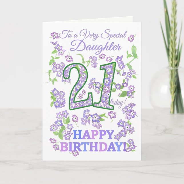 Tarjeta Bonito Floral 21º cumpleaños Hija muy especial (Anverso)