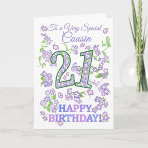 Tarjeta Bonito Floral 21º cumpleaños Primo Especial