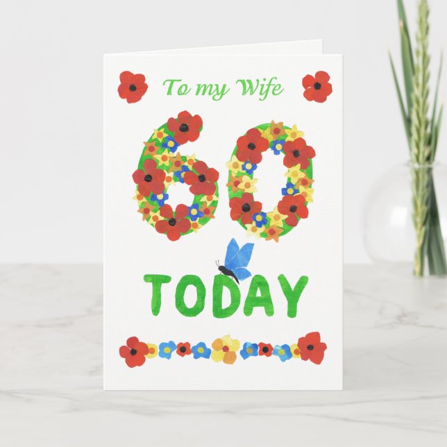 Tarjeta Bonito Floral 60 cumpleaños, para esposa (Anverso)