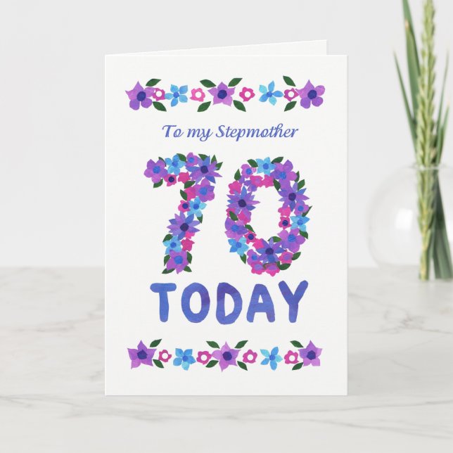 Tarjeta Bonito Floral 70º cumpleaños, para la madrastra (Anverso)