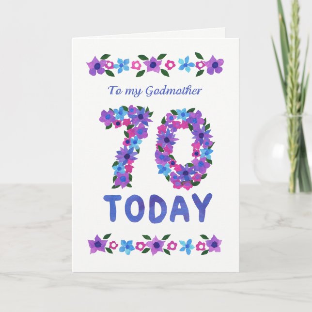 Tarjeta Bonito Floral 70º cumpleaños, para padrina (Anverso)
