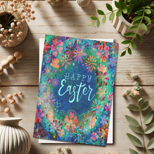 Tarjeta Bonito Floral Azul Inespirivitalidad Feliz Pascua