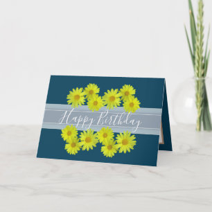 Tarjeta Bonito Floral Bouquet Daisy Flor Azul Cumpleaños