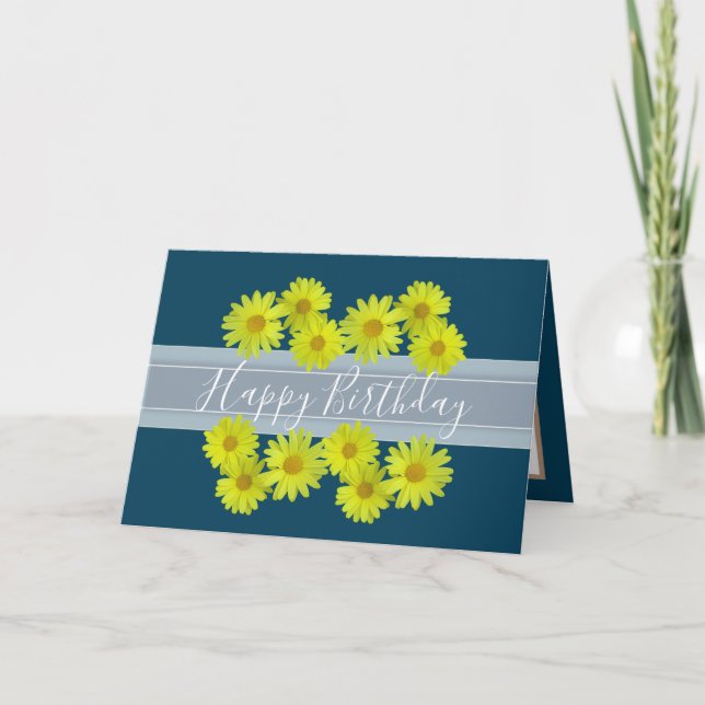 Tarjeta Bonito Floral Bouquet Daisy Flor Azul Cumpleaños (Anverso)