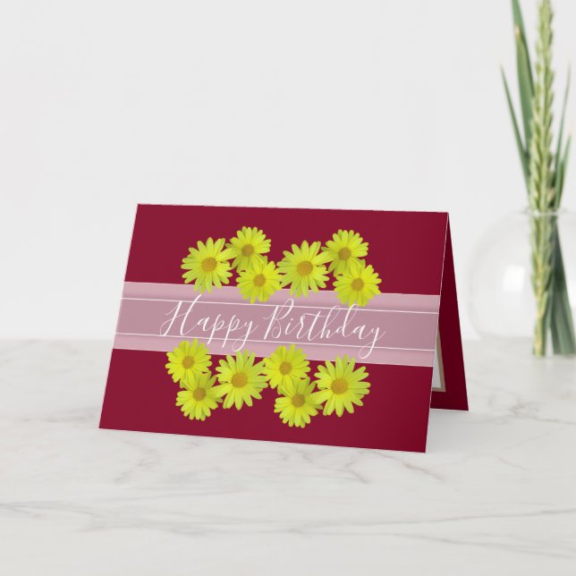 Tarjeta Bonito Floral Bouquet Daisy Flor Nacimiento Rojo (Anverso)