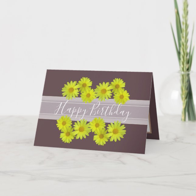 Tarjeta Bonito Floral Bouquet Daisy Flower Brown Cumpleaño (Anverso)