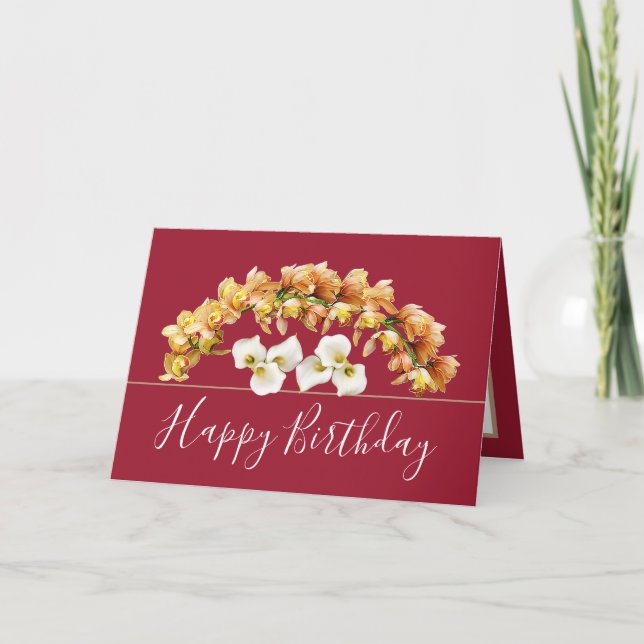 Tarjeta Bonito Floral Bouquet Orquid Lily Flores Cumpleaño (Anverso)