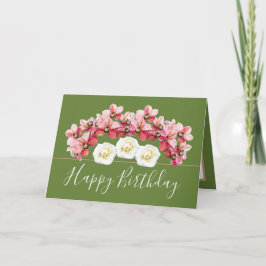 Tarjeta Bonito Floral Bouquet Orquídea/Flores Rosas Cumple