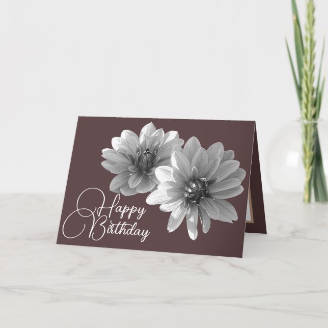 Tarjeta Bonito Floral Elegante Dahlia Flor Marrón Cumpleañ (Anverso)