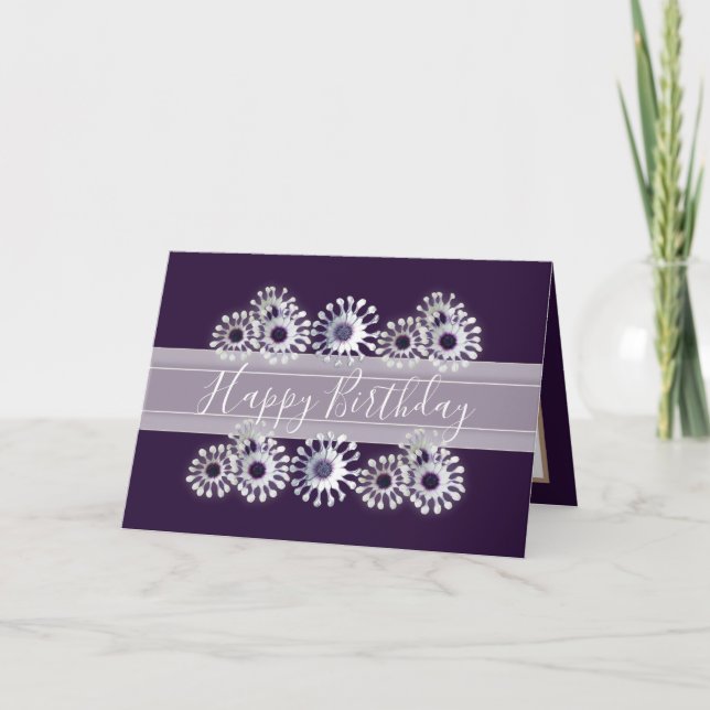 Tarjeta Bonito Floral Elegante Daisy Flor Púrpura Cumpleañ (Anverso)
