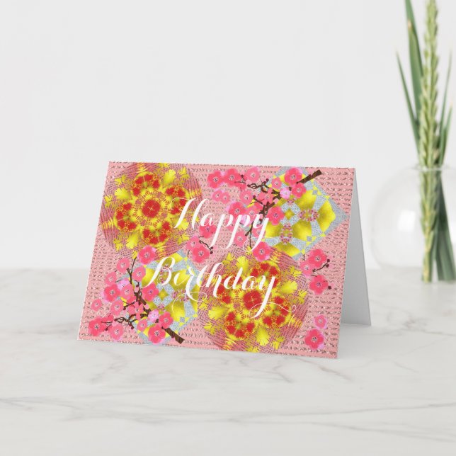Tarjeta Bonito floral japonesa de cerezo rosa (Anverso)