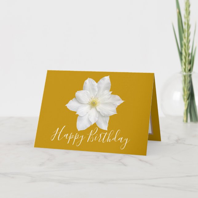 Tarjeta Bonito Floral Moderno Clematis Flower Gold Cumplea (Anverso)