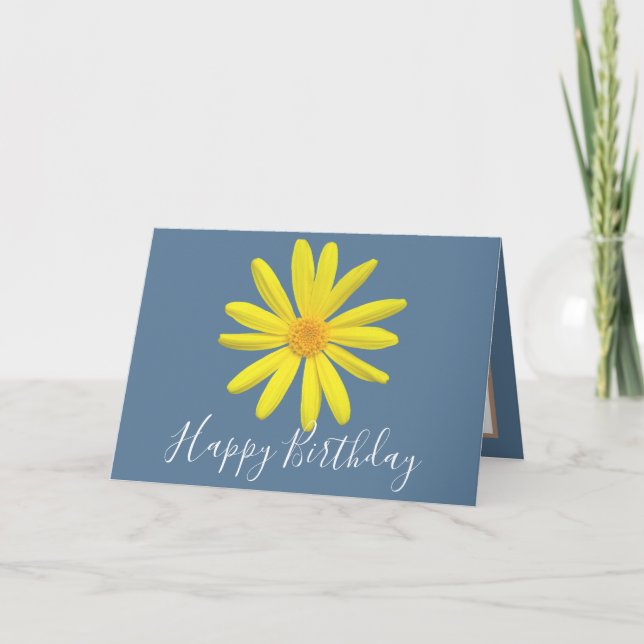 Tarjeta Bonito Floral Moderno Daisy Flor Azul Cumpleaños (Anverso)