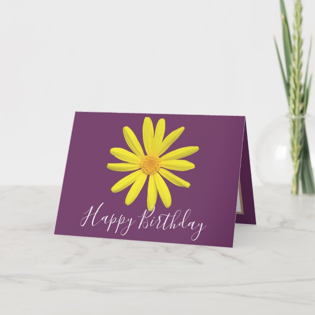 Tarjeta Bonito Floral Moderno Daisy Flor Púrpura Cumpleaño (Anverso)