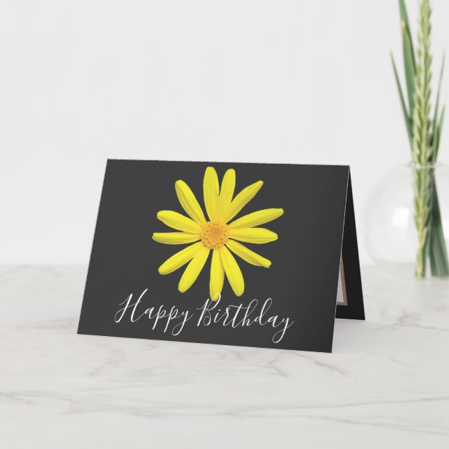 Tarjeta Bonito Floral Moderno Daisy Flower Gray Cumpleaños (Anverso)