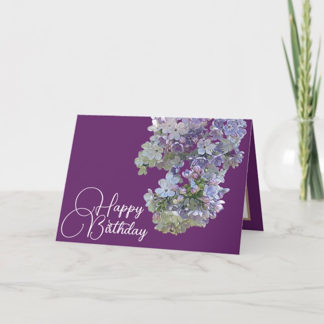 Tarjeta Bonito Floral Moderno Lilac Flor Púrpura Cumpleaño (Anverso)