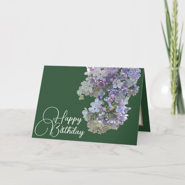 Tarjeta Bonito Floral Moderno Lilac Flor Verde Cumpleaños (Anverso)
