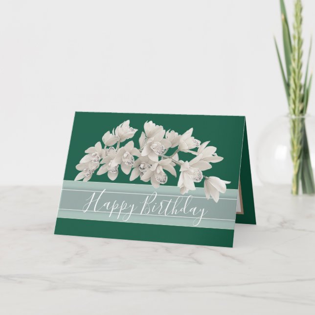 Tarjeta Bonito Floral Moderno Orquídea Fiebre Verde Cumple (Anverso)