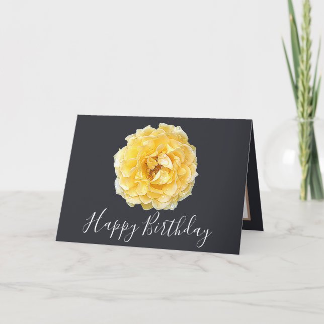 Tarjeta Bonito Floral Moderno Rosa Flor Gris Cumpleaños (Anverso)