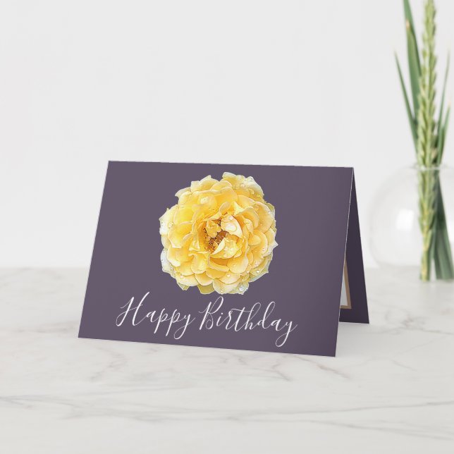 Tarjeta Bonito Floral Moderno Rosa Flor Morado Cumpleaños (Anverso)