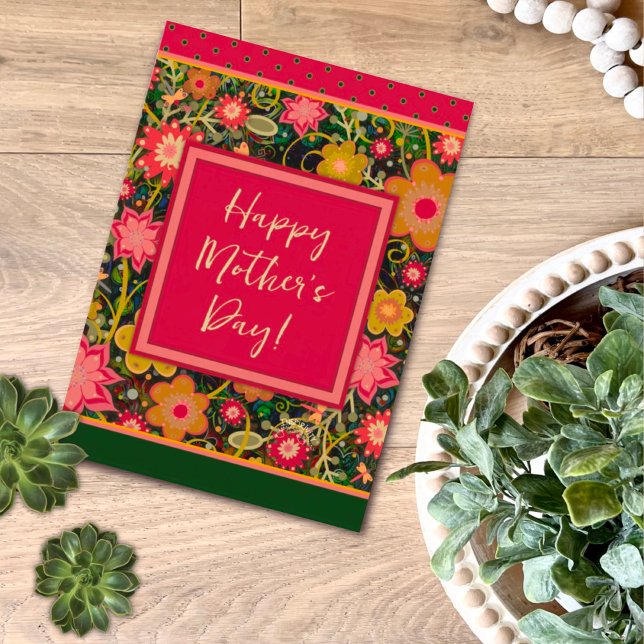 Tarjeta Bonito floral verde rosa único feliz día de la mad (Subido por el creador)