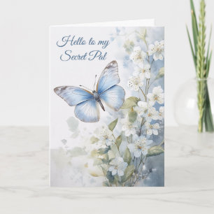 Tarjeta Bonito Flores blancas y azul mariposa secreta Pal