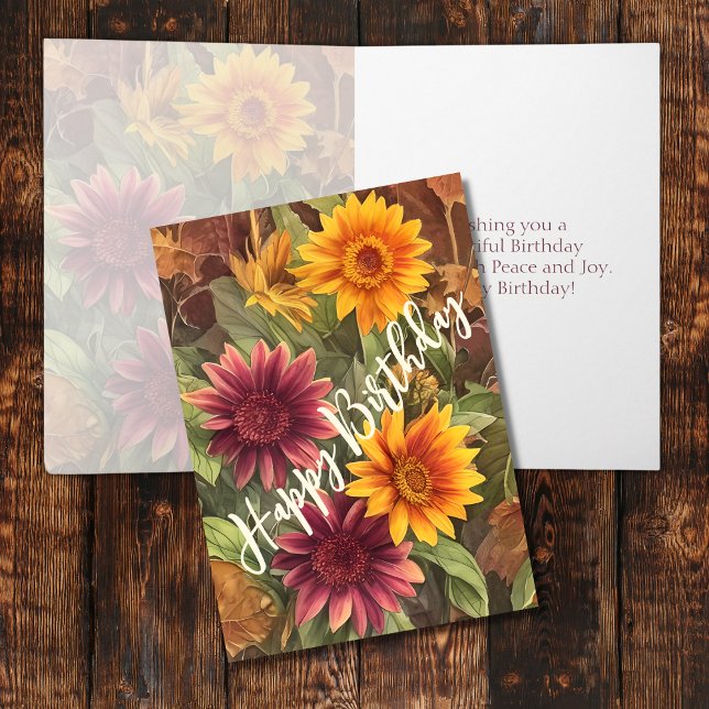 Tarjeta Bonito Flores de Otoño Floral Caída Cumpleaños (Front and Inside - Pretty Autumn Flowers Floral Fall Birthday Card)