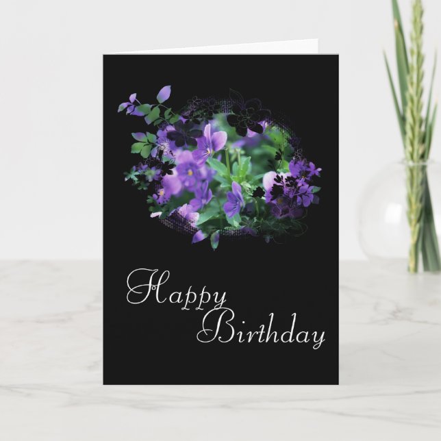 Tarjeta Bonito Flores Púrpura Feliz Cumpleaños Diseño 1 (Anverso)