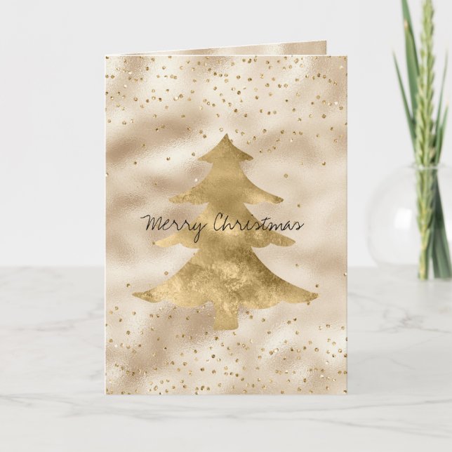 Tarjeta Bonito Glam Gold Sparkle Dots Christmas Tree (Anverso)