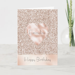 Tarjeta Bonito Glam Rubor Purpurina rosa Corazón de cumple