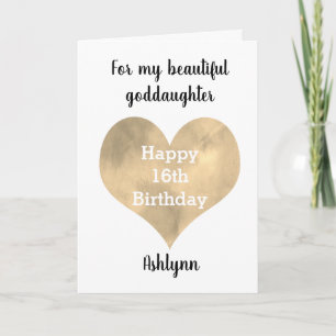Tarjeta Bonito Gold Heart Happy 16th Birthday Godgirl