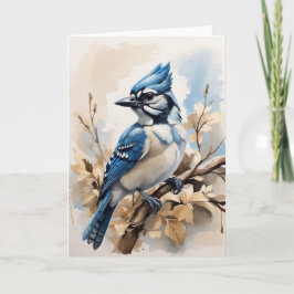 Tarjeta Bonito Jay Azul sentado en un árbol deja en blanco