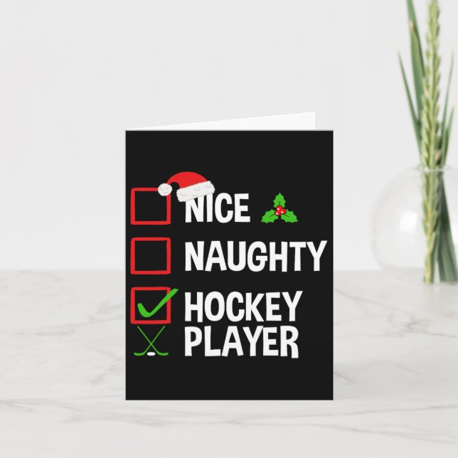 Tarjeta Bonito jugador de hockey Navidades divertidos navi (Anverso)